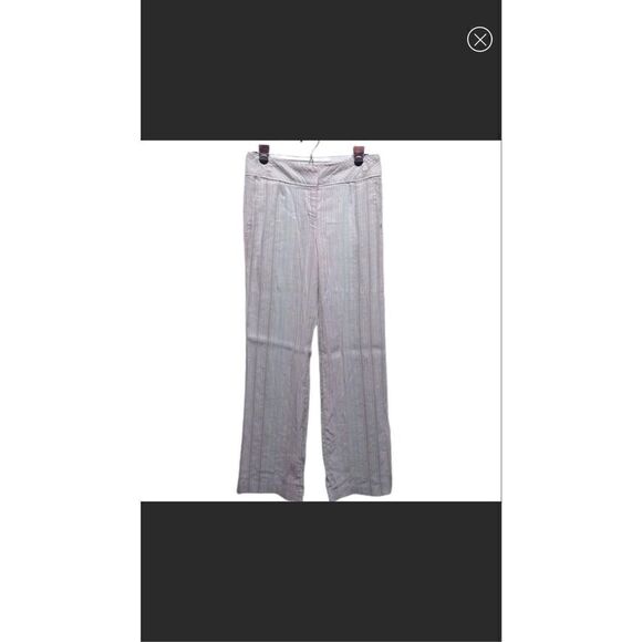 Express Pants Womens 4 Editor Linen Blend Wide Leg Trouser Striped Pink White - Picture 1 of 4